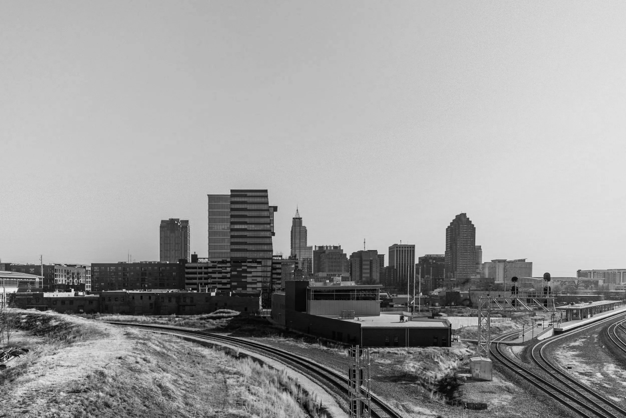 The Raleigh, NC skyline at dusk